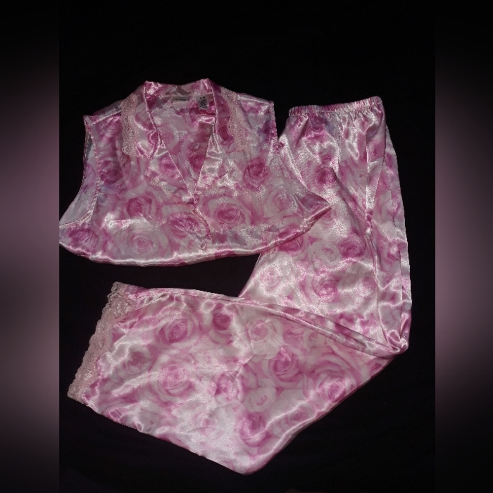 Pink Flower Two Piece Pajama Set
